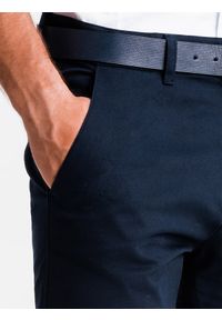 Ombre Clothing - Spodnie męskie chino - granatowe P830 - XL. Kolor: niebieski. Materiał: bawełna, tkanina, elastan. Styl: klasyczny, elegancki #5