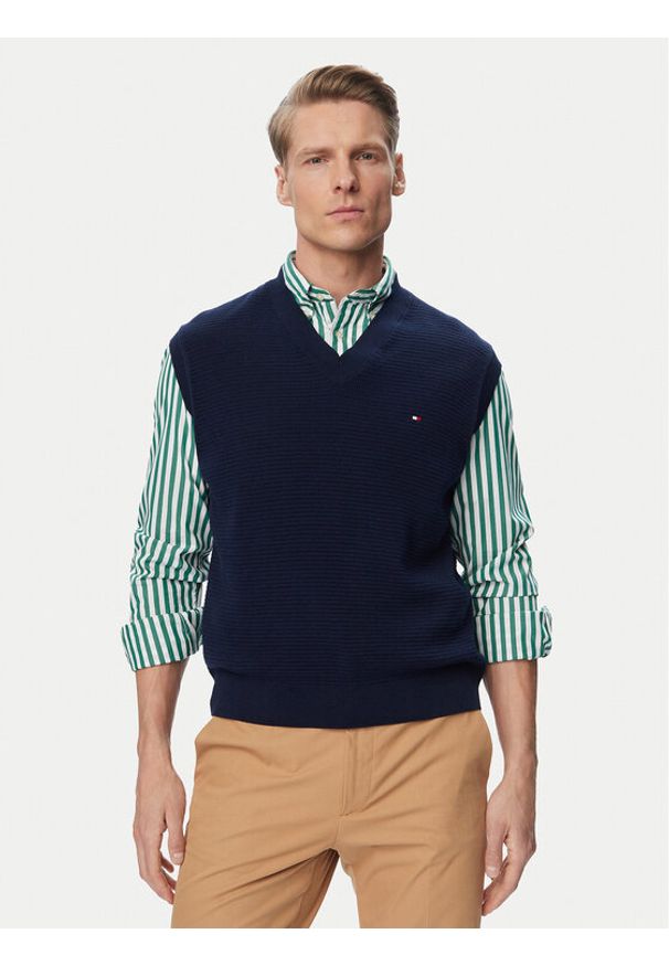 TOMMY HILFIGER - Tommy Hilfiger Sweter MW0MW43244 Granatowy Regular Fit. Kolor: niebieski. Materiał: bawełna
