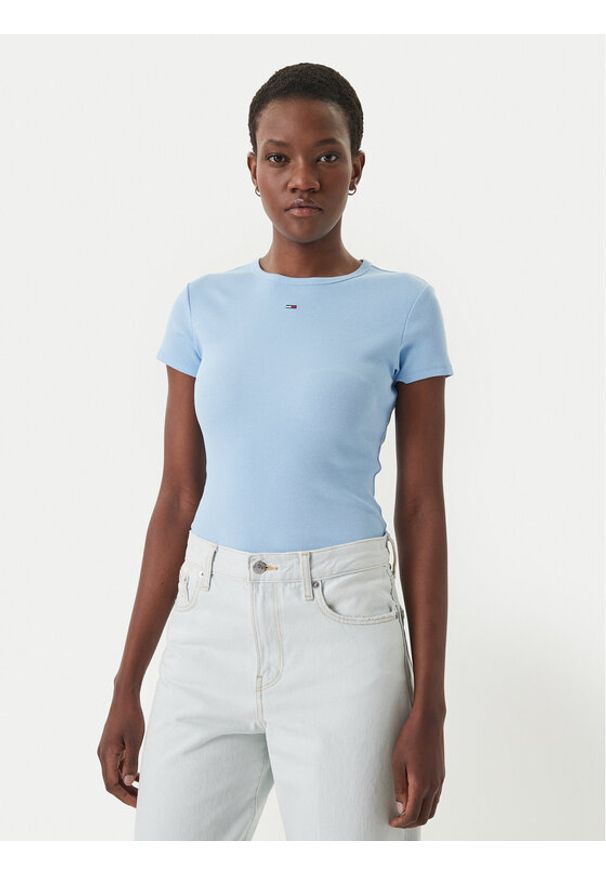 Tommy Jeans T-Shirt Essential DW0DW17383 Błękitny Slim Fit. Kolor: niebieski. Materiał: bawełna