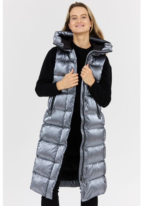 Hetrego - HETREGO Srebrny damski płaszcz puchowy z odpinanymi rękawami Summer, Rozmiar 38 EU - 42 IT. Kolor: srebrny. Materiał: puch