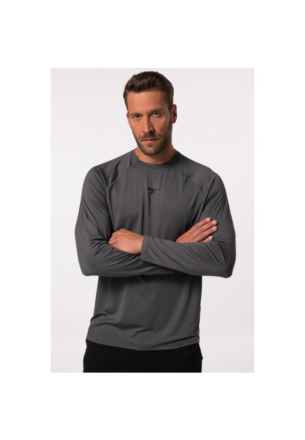 JAY-PI - Męska Koszulka z długim rękawem Iron Anvil fitness szybkoschnąca. Kolekcja: plus size. Kolor: szary. Materiał: elastan, poliester, materiał. Długość rękawa: długi rękaw. Długość: długie. Sport: fitness