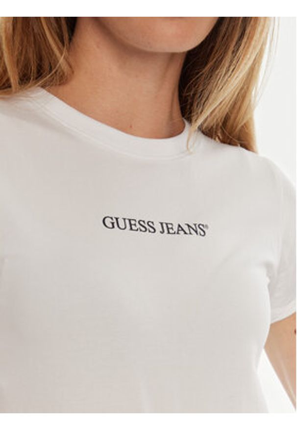 Guess Jeans T-Shirt W4YI01 J1314 Biały Slim Fit. Kolor: biały. Materiał: bawełna