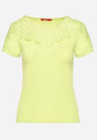 Born2be - Zielony Bawełniany T-shirt z Koronkowymi Wstawkami Zaredira. Okazja: na co dzień. Kolor: zielony. Materiał: bawełna, koronka. Wzór: koronka. Styl: klasyczny, casual, elegancki #7