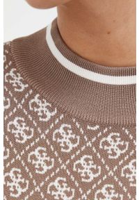 Guess sukienka kolor beżowy mini dopasowana. Kolor: beżowy. Materiał: dzianina. Długość rękawa: długi rękaw. Typ sukienki: dopasowane. Długość: mini #3