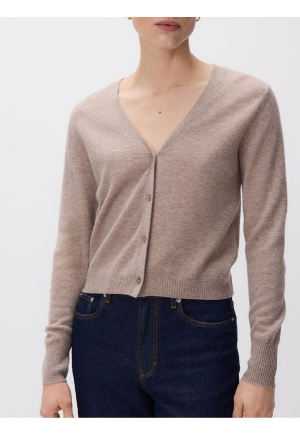 Reserved - Wełniany kardigan - brązowy. Kolor: brązowy. Materiał: wełna