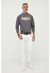 Pepe Jeans bluza Meier męska kolor szary z nadrukiem. Kolor: szary. Materiał: prążkowany. Długość rękawa: raglanowy rękaw. Wzór: nadruk #1