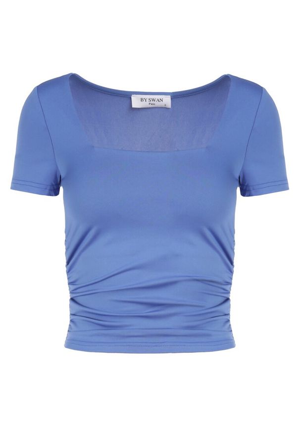 Born2be - Niebieska Bluzka Alcele. Kolor: niebieski. Materiał: dzianina, wiskoza, jeans. Długość rękawa: krótki rękaw. Długość: krótkie. Sezon: lato