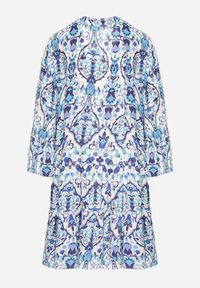 Born2be - Niebieska Rozkloszowana Sukienka z Wiskozą w Ornamentalny Wzór Ravapia. Okazja: na co dzień, na spacer. Typ kołnierza: dekolt w kształcie V. Kolor: niebieski. Materiał: wiskoza. Sezon: lato. Styl: casual #5