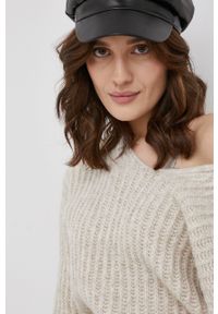 only - Only Sweter z domieszką wełny damski kolor beżowy. Kolor: beżowy. Materiał: wełna. Długość rękawa: długi rękaw. Długość: długie #3