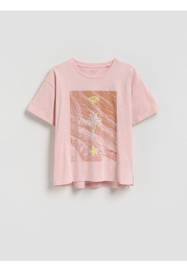 Reserved - T-shirt z nadrukiem - pastelowy róż. Kolor: różowy. Materiał: bawełna. Wzór: nadruk