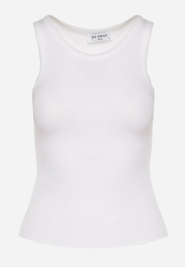 Born2be - Biały Top Bawełniany z Prążkowane Dzianiny Efrima. Okazja: na co dzień. Kolor: biały. Materiał: bawełna, dzianina, prążkowany. Styl: klasyczny, elegancki, casual