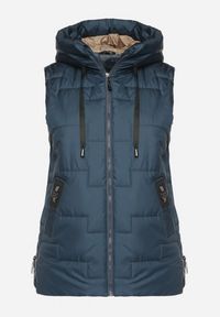 Born2be - Niebieska Pikowana Kamizelka z Kapturem i Sznurkami Imvila. Okazja: na co dzień. Typ kołnierza: kaptur. Kolor: niebieski. Materiał: jeans. Wzór: aplikacja. Styl: klasyczny, casual, elegancki #6