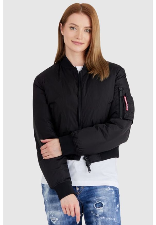 DSQUARED2 Czarna kurtka damska icon bomber, Rozmiar 42. Kolor: czarny. Materiał: puch