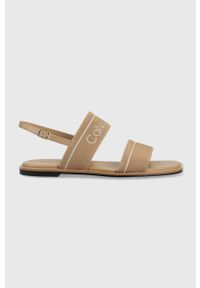 Calvin Klein sandały SQUARED SANDAL HE damskie kolor beżowy HW0HW01496. Zapięcie: klamry. Kolor: beżowy. Materiał: materiał, skóra, guma, włókno