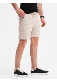 Ombre Clothing - Szorty męskie o luźnym kroju z kieszeniami typu cargo – kremowe V1 - Rozmiar: XL. Okazja: na co dzień. Kolor: kremowy. Materiał: tkanina, dzianina, materiał, bawełna, elastan. Sezon: lato. Styl: klasyczny, casual, elegancki #4