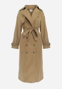 Born2be - Jasnobrązowy Długi Płaszcz Trencz Dwurzędowy z Paskiem w Talii Cadenite. Typ kołnierza: kolnierz wykładany. Kolor: brązowy. Długość: długie #3