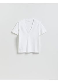 Reserved - Bawełniany t-shirt - biały. Kolor: biały. Materiał: bawełna. Wzór: gładki