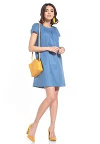 Tessita - Luźna Sukienka z Krótkim Rękawem - Niebieska. Kolor: niebieski. Materiał: bawełna. Długość rękawa: krótki rękaw
