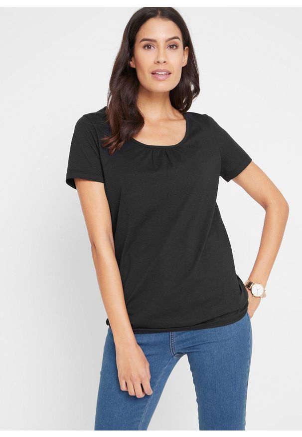 bonprix - T-shirt z czystej bawełny, krótki rękaw. Kolor: czarny. Materiał: bawełna. Długość rękawa: krótki rękaw. Długość: krótkie