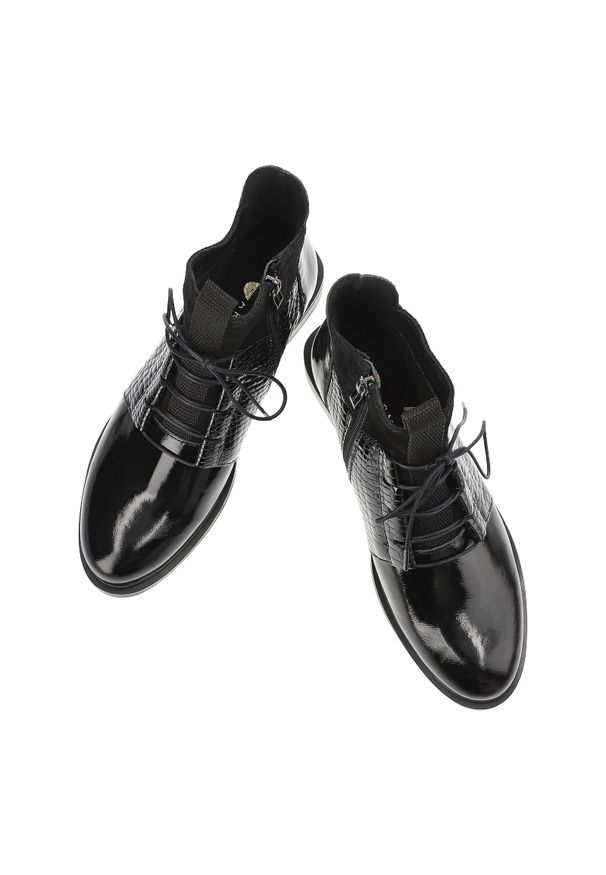 Czarne Botki Armodo Stylowe Obuwie Damskie. Okazja: na co dzień. Kolor: czarny. Materiał: lakier, skóra, materiał. Styl: elegancki