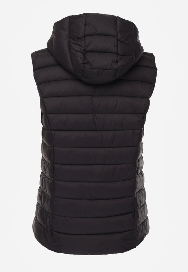 Born2be - Czarna Pikowana Kamizelka Przejściowa z Kapturem Neanissa. Okazja: na co dzień. Typ kołnierza: kaptur. Kolor: czarny. Materiał: jeans. Styl: casual