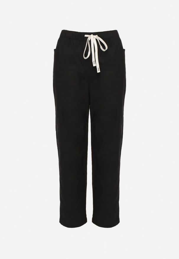 Born2be - Czarne Bawełniane Spodnie z Wiązaniem Galtebis. Okazja: na co dzień. Kolor: czarny. Materiał: bawełna. Styl: elegancki, casual