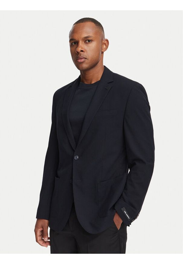 Karl Lagerfeld - KARL LAGERFELD Marynarka 155280-562034 Granatowy Slim Fit. Typ kołnierza: dekolt w karo. Kolor: niebieski. Materiał: syntetyk