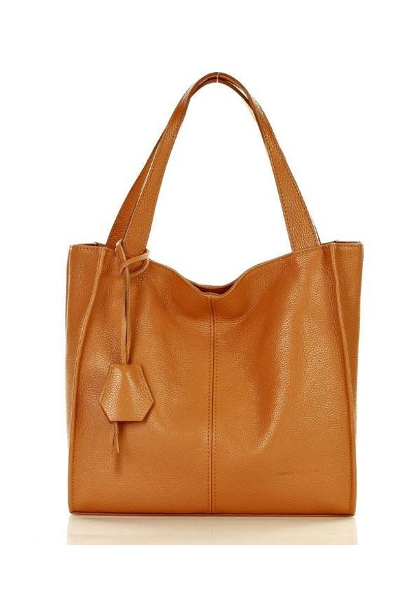 Modny Skórzany Shopper MAZZINI - Camel. Materiał: skórzane