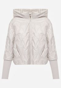 Renee - Jasnoszara Pikowana Kurtka z Kapturem z Materiałem na Rękawach Grigoria. Okazja: na co dzień. Typ kołnierza: kaptur. Kolor: szary. Materiał: materiał. Długość rękawa: długi rękaw. Styl: casual, elegancki #2