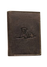 Inny - Portfel męski tłoczony N4-CHM-DOG-1-BL c. brązowy. Kolor: brązowy. Materiał: skóra