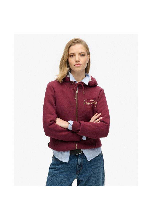 Superdry - Bluza z kapturem z luksusowym metalicznym logo. Typ kołnierza: kaptur. Kolor: czerwony