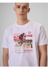 4f - 4F T-shirt relaxed z nadrukiem męski - biały M. Okazja: na co dzień. Kolor: biały. Materiał: dresówka, dzianina, materiał, jeans, bawełna. Wzór: nadruk. Styl: casual, klasyczny #2