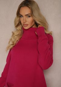 Renee - Fuksjowy Casualowy Golf z Domieszką Wiskozy Ozdobiony Małymi Kieszeniami Viasya. Okazja: na co dzień. Typ kołnierza: golf. Kolekcja: plus size. Kolor: różowy. Długość: długie. Wzór: aplikacja. Materiał: wiskoza. Długość rękawa: długi rękaw. Styl: casual #4