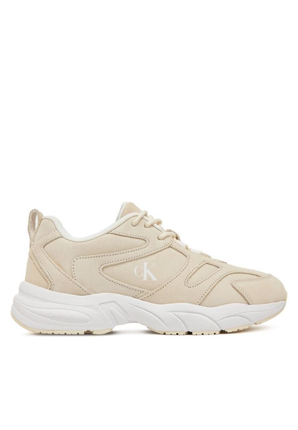 Calvin Klein Jeans Sneakersy Retro Tennis Low Mg Mix Media Wn YW0YW01639 Écru. Kolor: kremowy. Materiał: skóra, zamsz