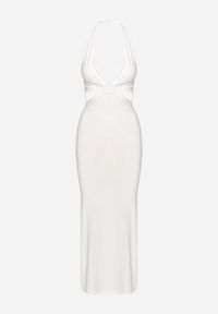 Born2be - Biała Sukienka o Dopasowanym Kroju z Marszczeniem i Okrągłą Klamrą Lethara. Kolor: biały. Styl: elegancki #4