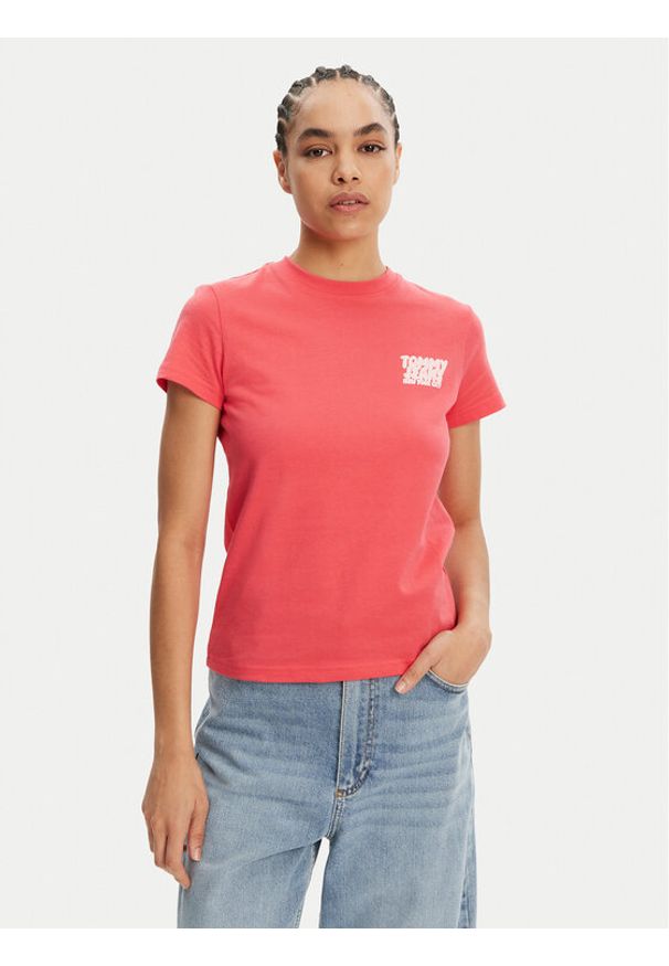 Tommy Jeans T-Shirt Bubble DW0DW21338 Różowy Regular Fit. Kolor: różowy. Materiał: bawełna