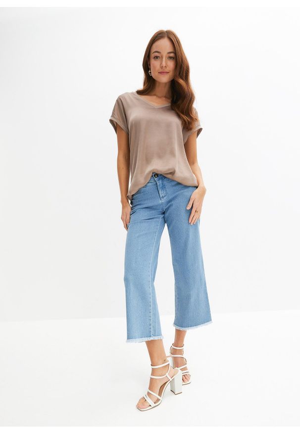 bonprix - Koszulka z mieszanki wiskozy. Kolor: brązowy. Materiał: wiskoza, satyna