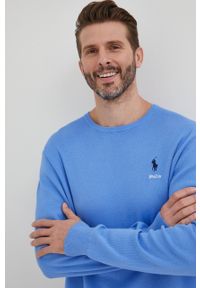 Polo Ralph Lauren sweter bawełniany męski lekki. Typ kołnierza: polo. Kolor: niebieski. Materiał: bawełna. Długość rękawa: długi rękaw. Długość: długie #4