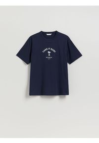 Reserved - Bawełniany t-shirt Snoopy - granatowy. Kolor: niebieski. Materiał: bawełna