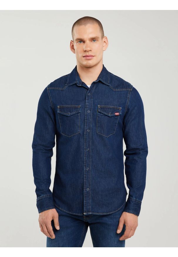 Big-Star - Koszula męska jeansowa granatowa Chuck 761. Kolor: niebieski. Materiał: jeans
