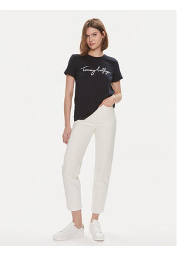 TOMMY HILFIGER - Tommy Hilfiger T-Shirt Signature WW0WW41674 Granatowy Regular Fit. Kolor: niebieski. Materiał: bawełna