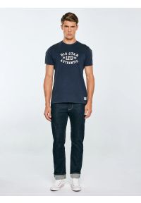 Big-Star - Koszulka męska z nadrukiem granatowa Teller 403. Okazja: na co dzień. Kolor: niebieski. Materiał: jeans, żakard, dzianina. Wzór: nadruk. Styl: vintage, casual, klasyczny