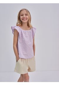 Big-Star - Bluzka dziewczęca ze strukturalnej tkaniny w kratkę fioletowa Kinga 500. Kolor: fioletowy. Materiał: tkanina. Długość rękawa: krótki rękaw. Wzór: kratka. Styl: elegancki #1