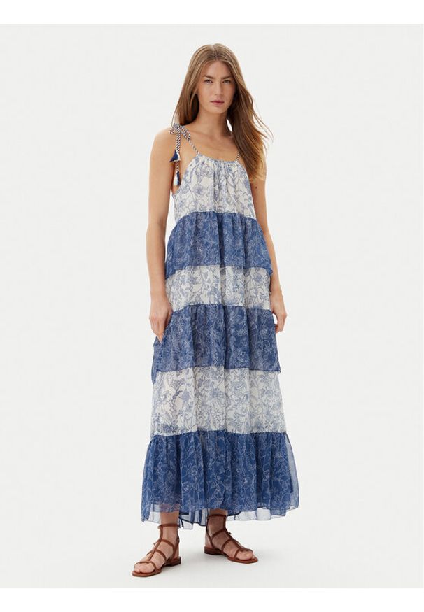 Pepe Jeans Sukienka letnia PL953739 Niebieski Loose Fit. Kolor: niebieski. Materiał: syntetyk. Sezon: lato