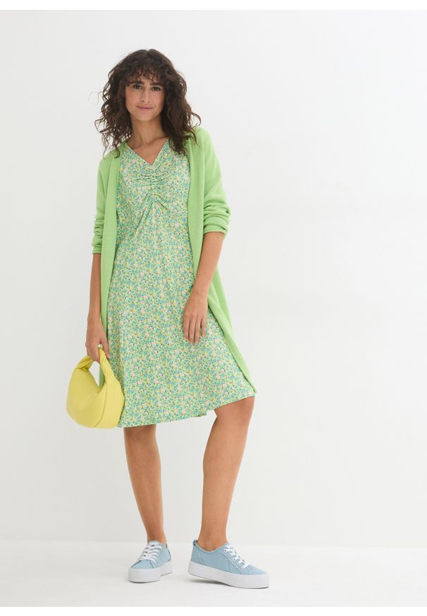 bonprix - Sukienka z dżerseju w długości do kolan, krótki rękaw. Kolor: zielony. Materiał: jersey. Długość rękawa: krótki rękaw. Długość: midi