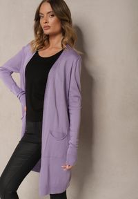 Renee - Fioletowy Kardigan Bez Zapięć o Prostym Kroju ze Wsuwanymi Kieszonkami Torinia. Okazja: do pracy, na co dzień. Kolor: fioletowy. Materiał: jeans. Długość rękawa: długi rękaw. Długość: długie. Styl: casual #5