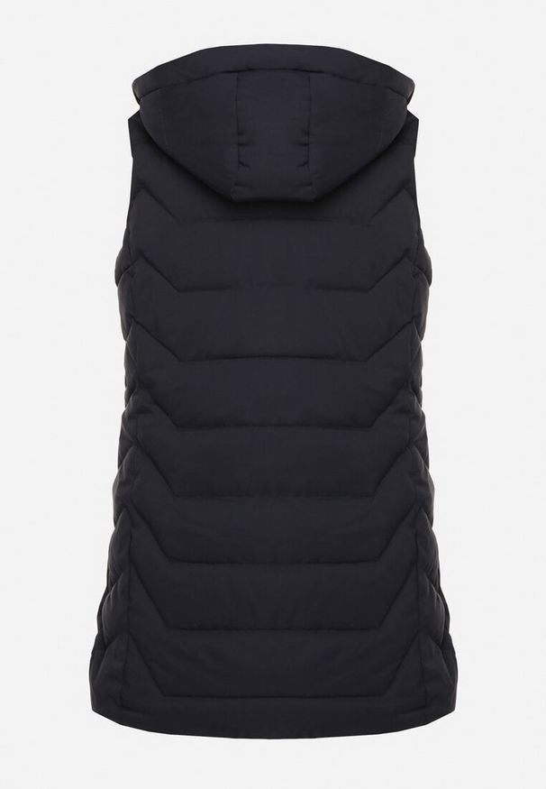 Born2be - Granatowa Pikowana Kamizelka z Odpinanym Kapturem na Suwak Wykończona Sznurkami Zeneria. Okazja: na co dzień. Kolor: niebieski. Styl: elegancki, casual