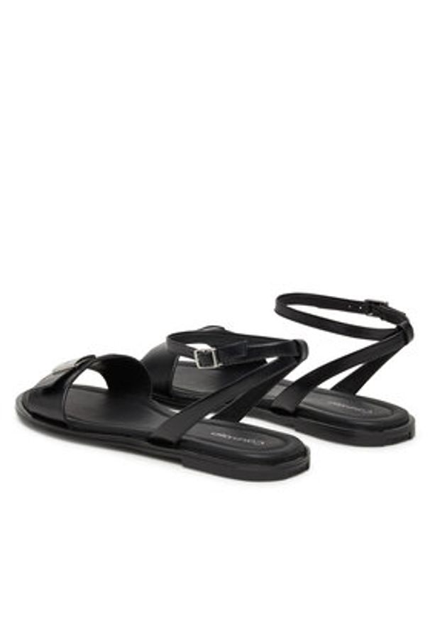 Calvin Klein Sandały Flat Sandal W/Ck Hw - Lth HW0HW02367 Czarny. Kolor: czarny. Materiał: skóra