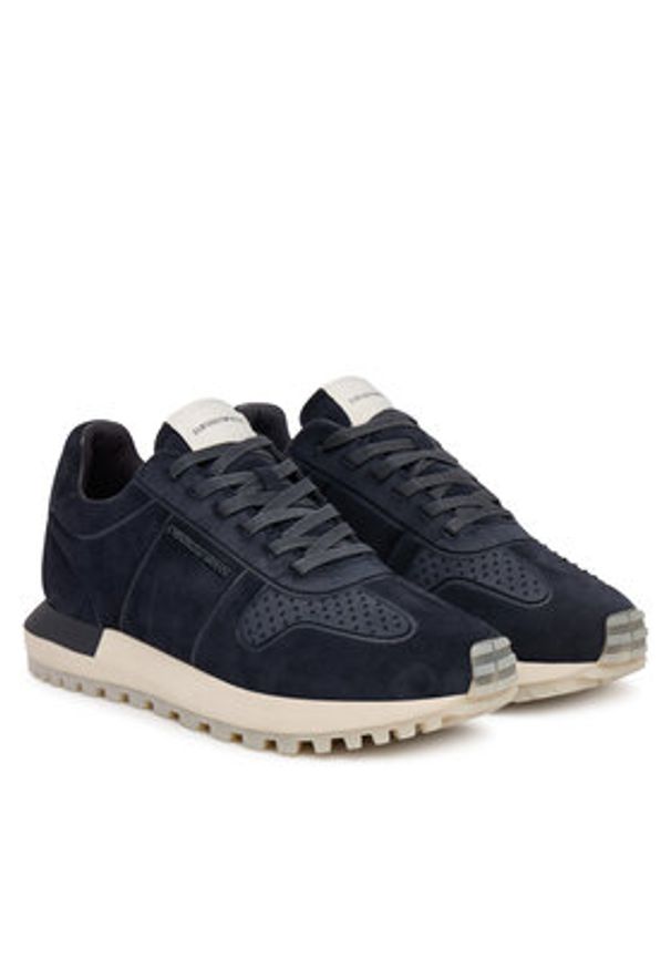 Emporio Armani Sneakersy EM003740 AF19728 ZB005 Granatowy. Kolor: niebieski. Materiał: zamsz, skóra