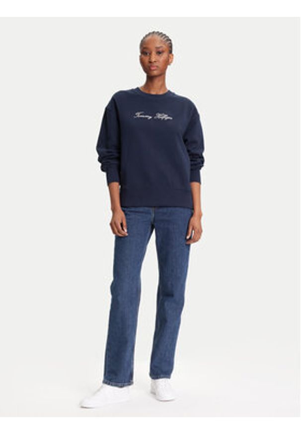 TOMMY HILFIGER - Tommy Hilfiger Bluza Script WW0WW47159 Granatowy Regular Fit. Kolor: niebieski. Materiał: bawełna